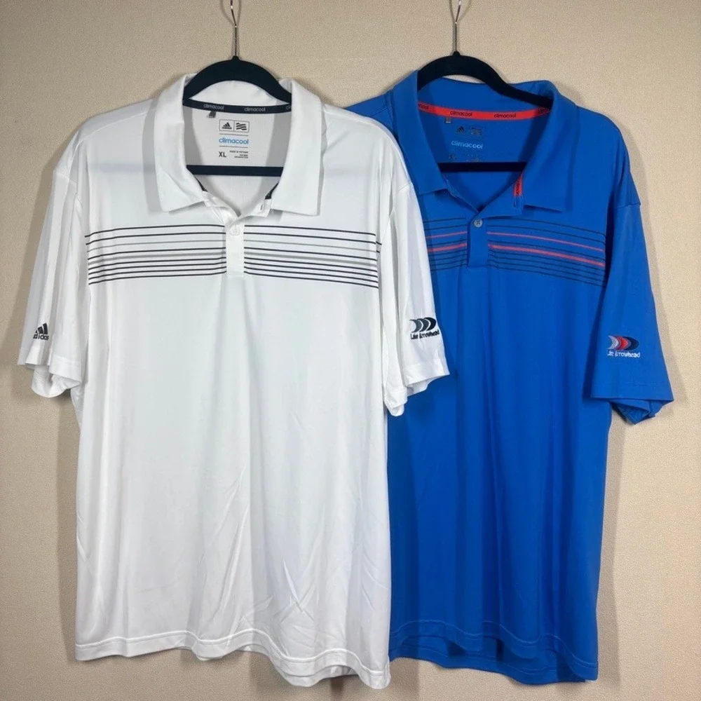 Adidas Climacool Lake‎ Arrowhead Golf Polo Lot of 2 Sz XL Blue/White Athletic